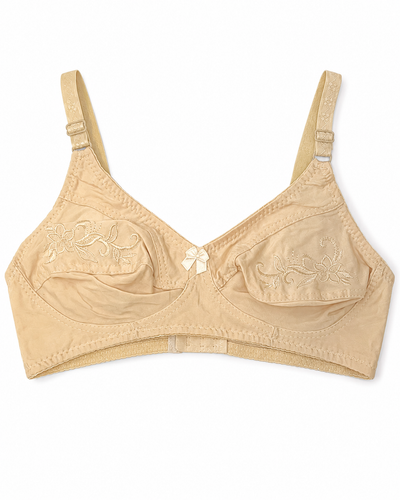 Beige Embroidered Cotton Everyday Bra