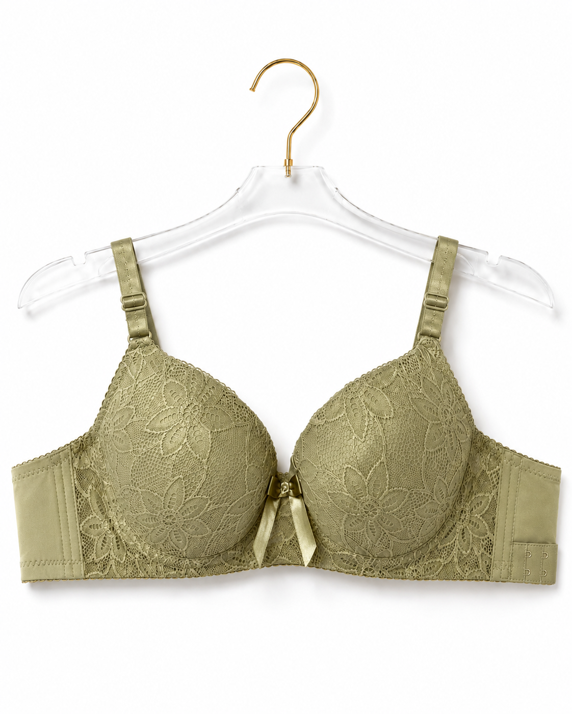 Olive Green Floral Lace Bra
