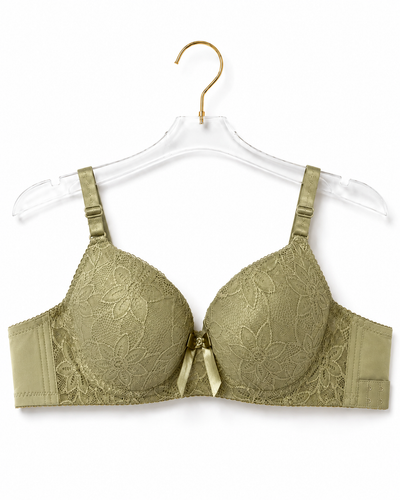 Olive Green Floral Lace Bra