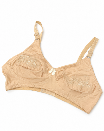 Beige Embroidered Cotton Everyday Bra