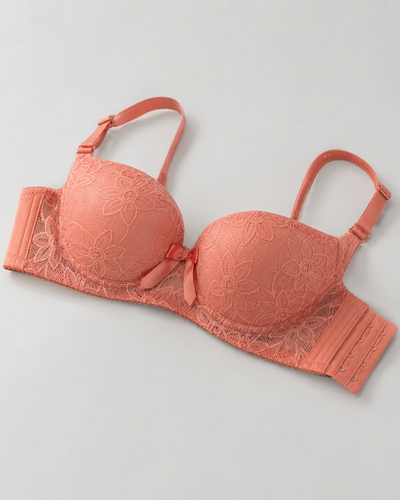 Peach Pink Floral Lace Bra
