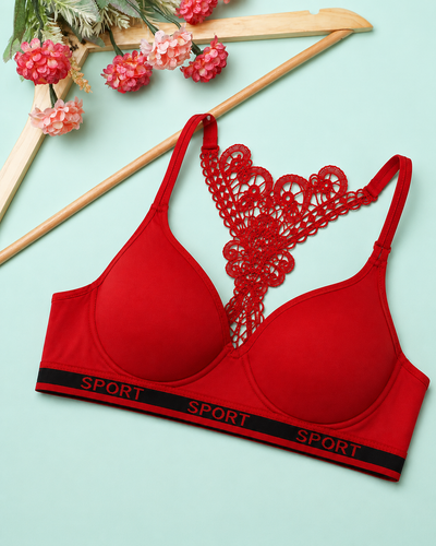 Fiery Red Butterfly Lace Back Bralette
