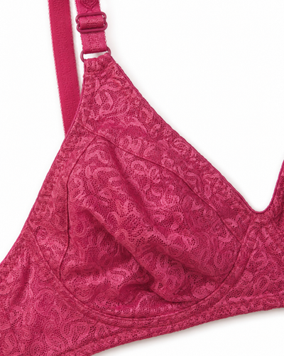 Magenta Textured All-Over Lace Non-Padded Bra