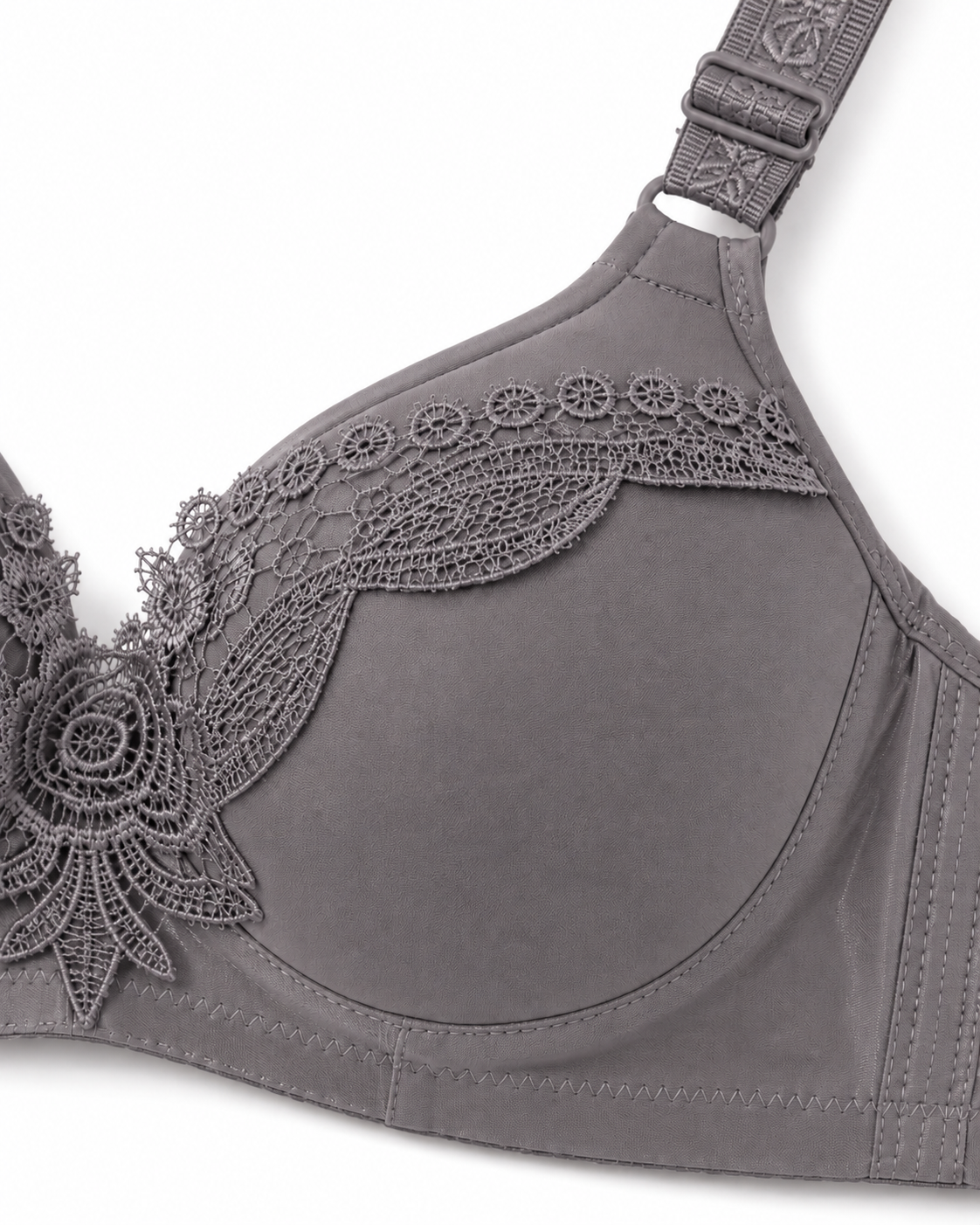Charcoal Bloom Embroidered Full-Coverage Bra