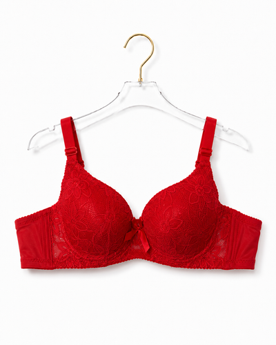 Crimson Red Floral Lace Bra