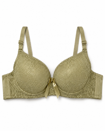 Olive Green Floral Lace Bra