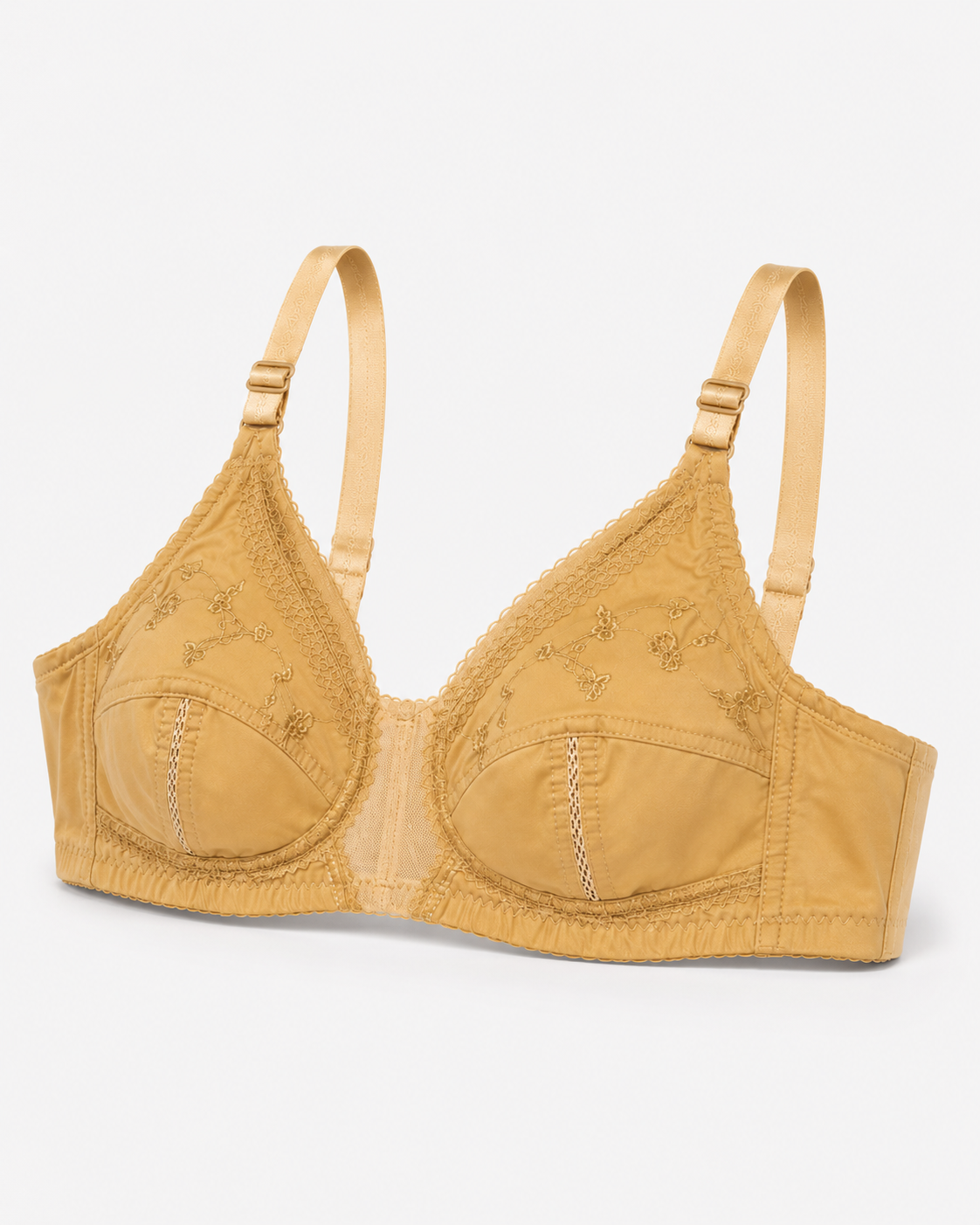 Beige Embroidered Cotton Full-Coverage Bra