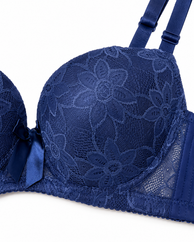 Navy Blue Floral Lace Bra