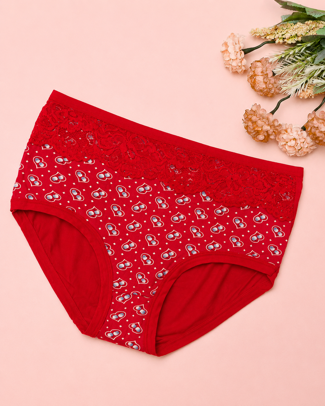 Crimson Heart Lace Waist High-Rise Panty