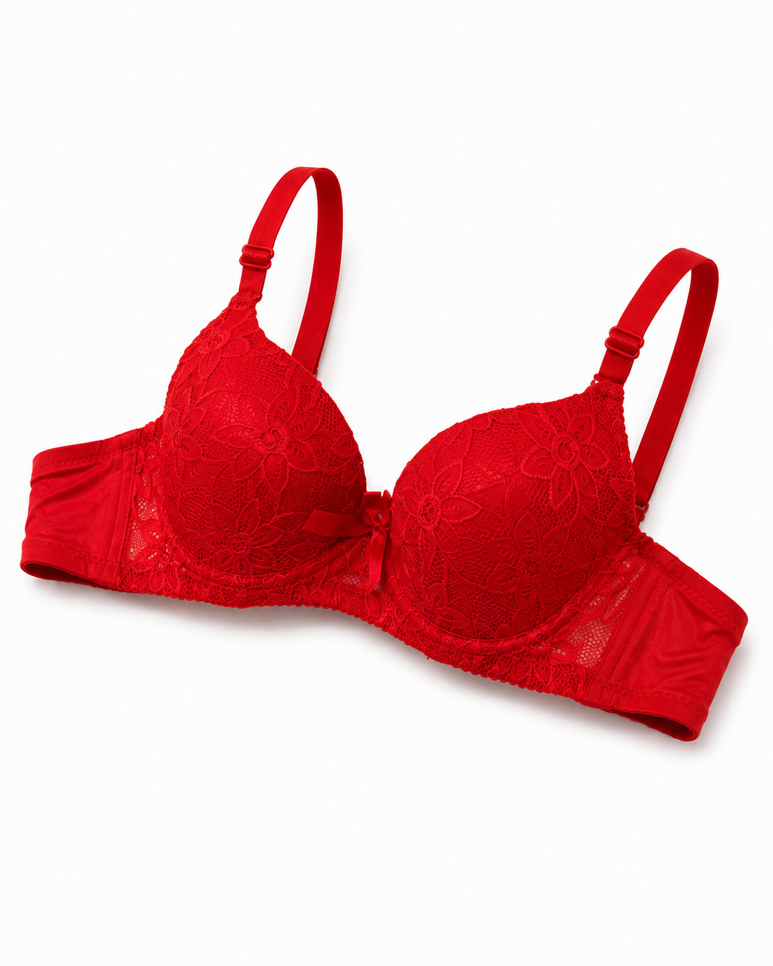 Crimson Red Floral Lace Bra