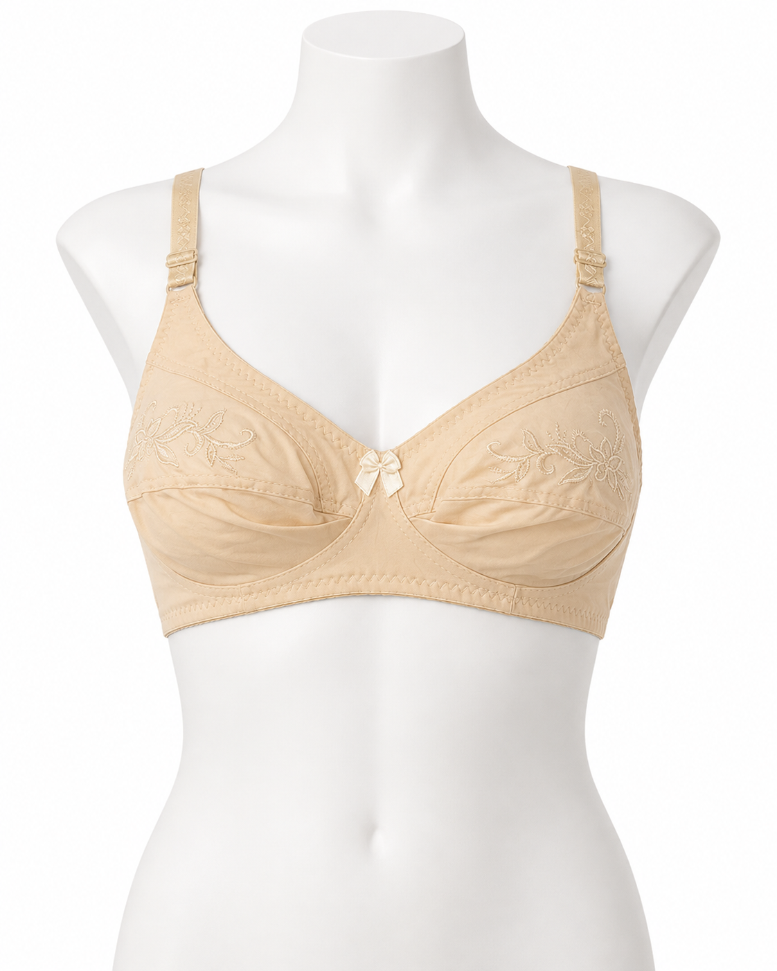 Beige Embroidered Cotton Everyday Bra