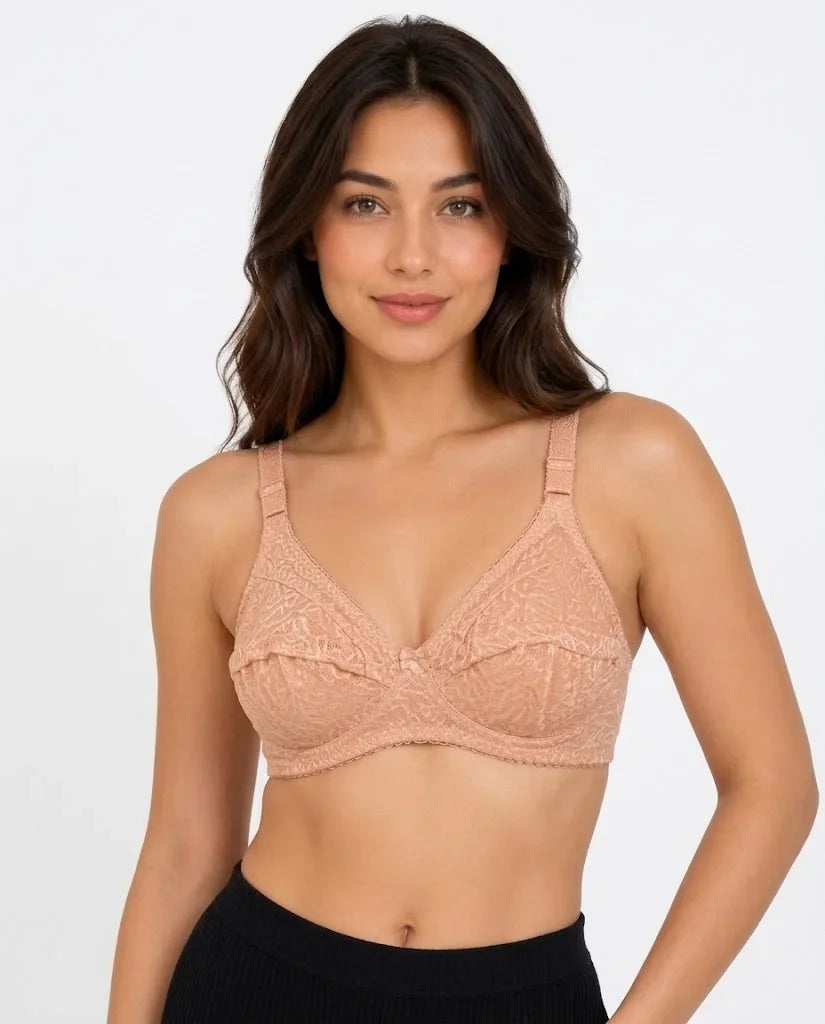 Soft Peach Intricate Floral Lace Non-Padded Bra