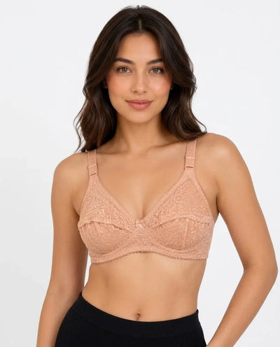 Soft Peach Intricate Floral Lace Non-Padded Bra