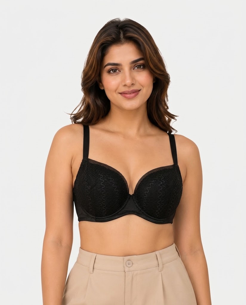 Midnight Net Overlay Padded Bra